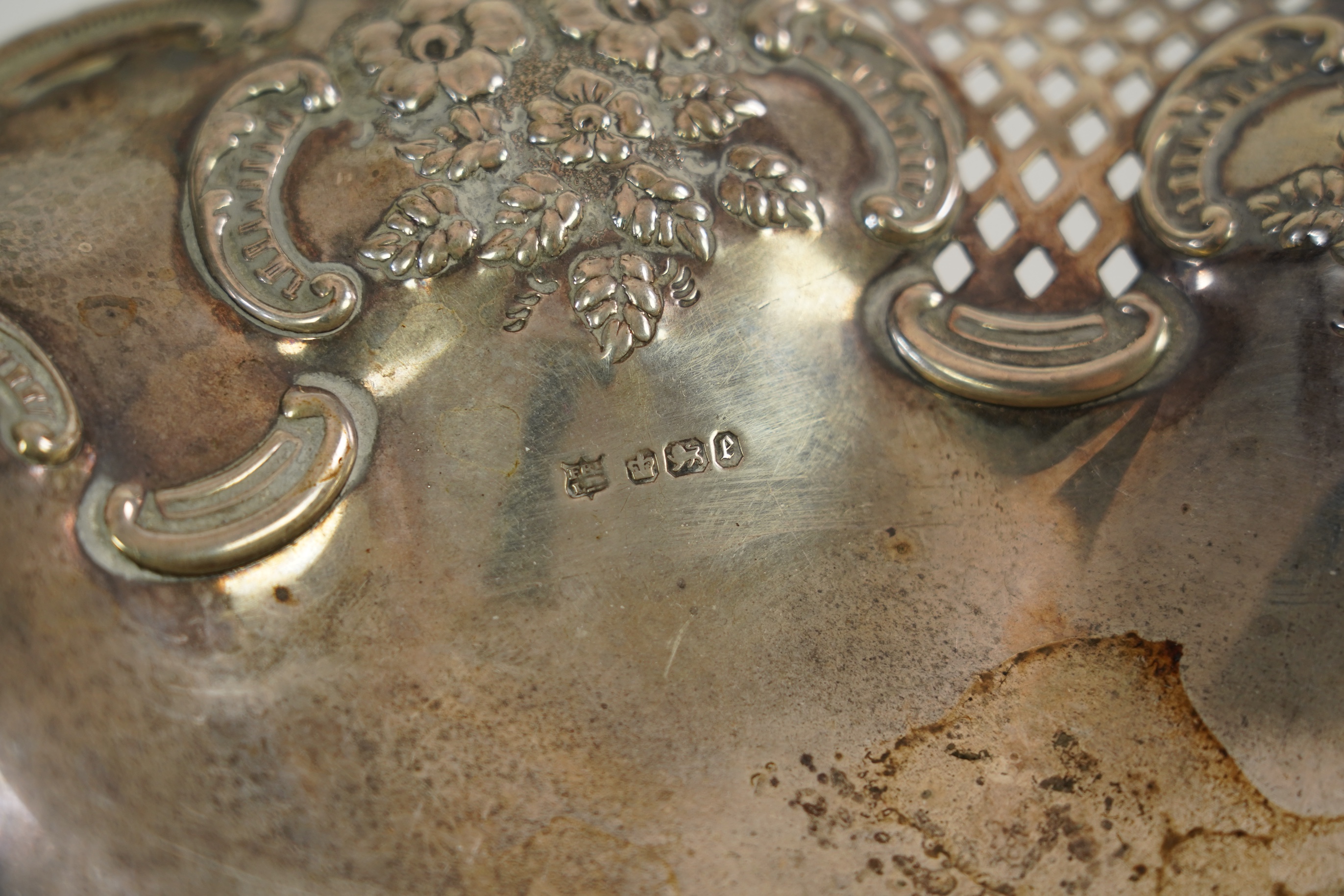 A late Victorian pierced repousse silver pedestal bowl, by Fenton Brothers Ltd